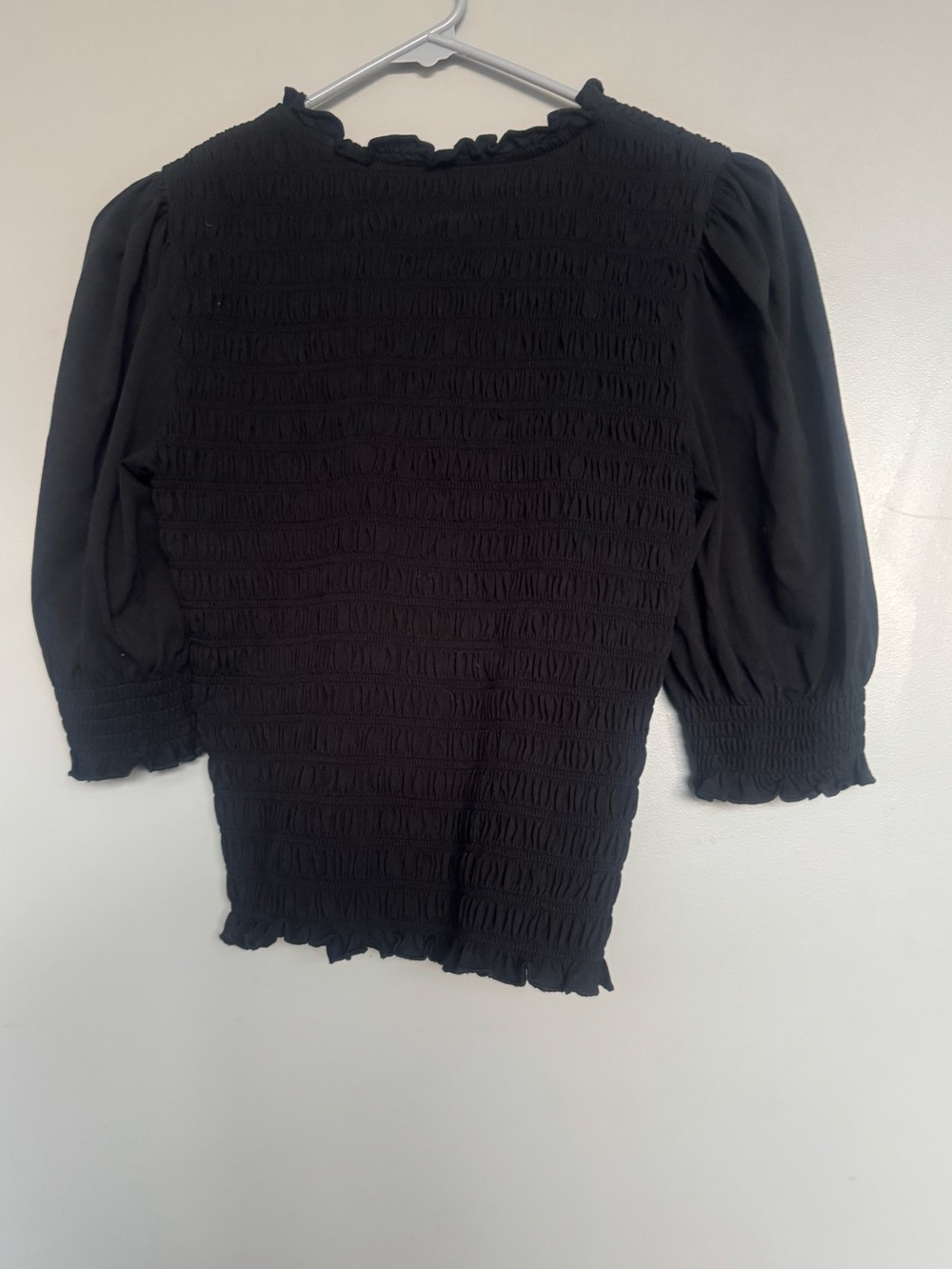 Veronica Beard Jeans Langston Smocked Puff Sleeve Top in Black XS - Picture 4 of 5